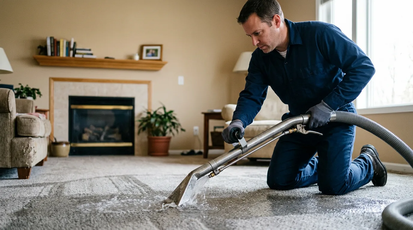 Water damage restoration technician working near Peoria Heights, IL